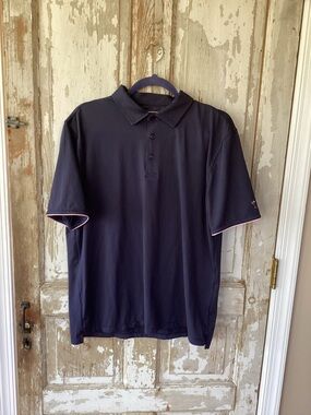 Golftini Navy Sport Polo Shirt with Pink-Trimmed Sleeves and Martini Emblem - M